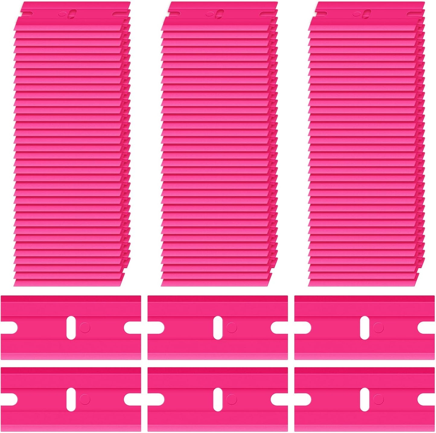 Honoson Plastic Razor Blade Scraper Blades Plastic Scraper Tools Double Edge Razor Blades with a Tip Slot Edge Blades for Removing Decals, Stickers, Cleaning Window Glass (Pink)