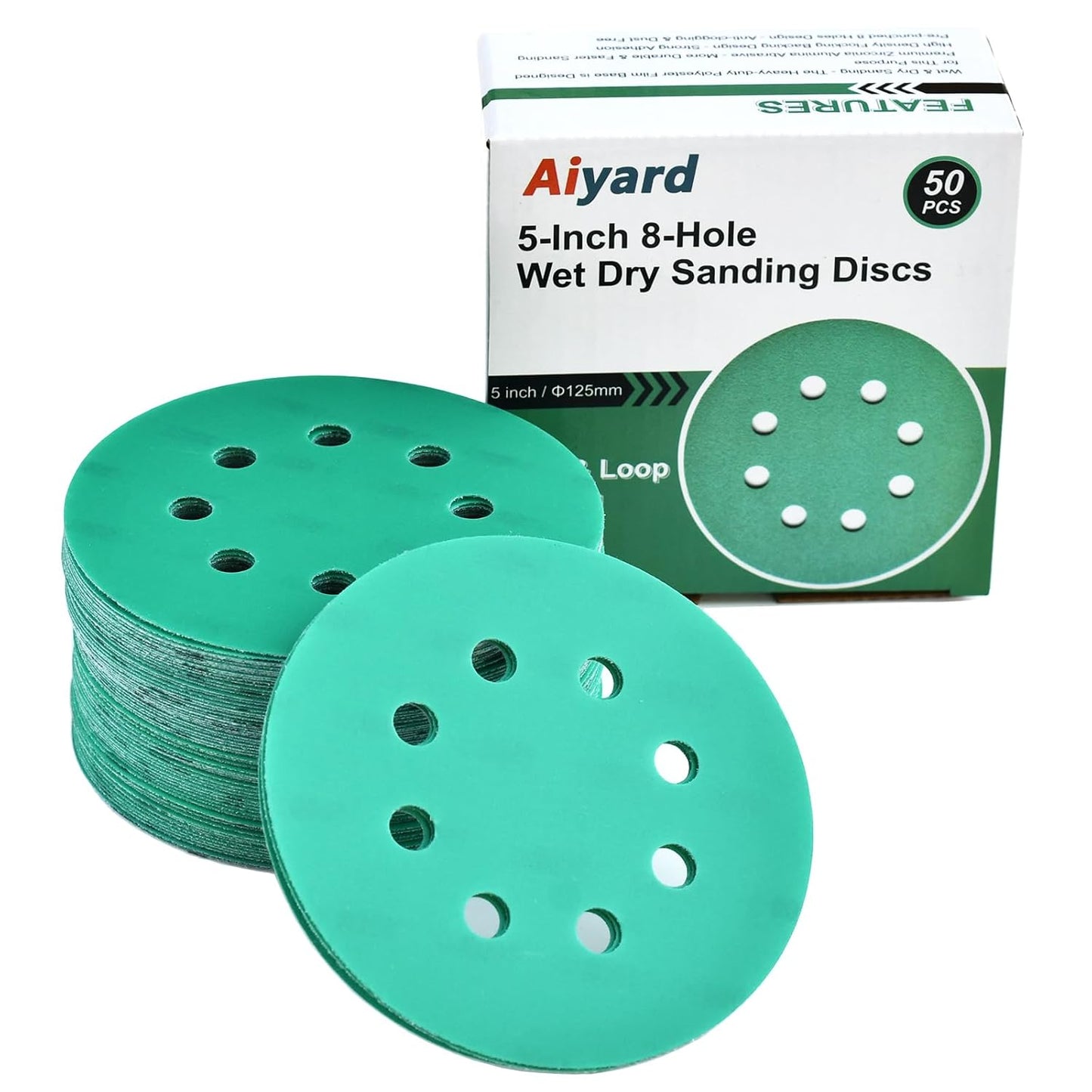 5-Inch 8-Hole Wet Dry Sanding Discs 1000 Grit, Polyester Film Backed Heavy-Duty Hook and Loop Sandpaper for Random Orbital Sander